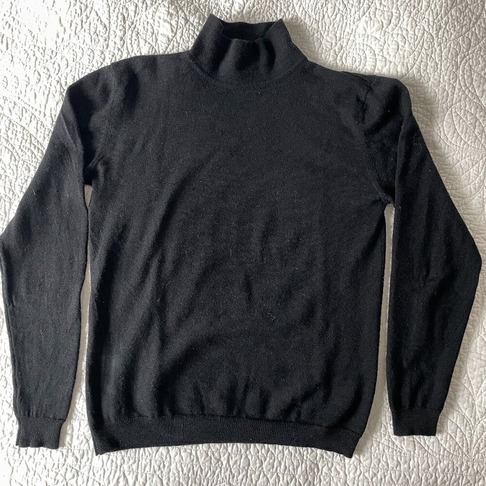 Vintage Nordstrom 100% Merino Wool Mock Neck Sweater Black M Rare Tag Error